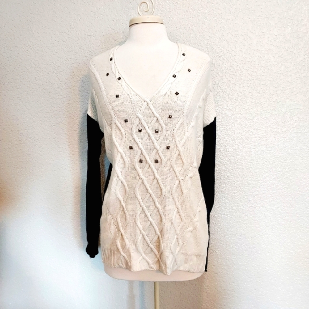 Patrizia Pepe Cream & Black Knit Sweater w/Studs Size 10